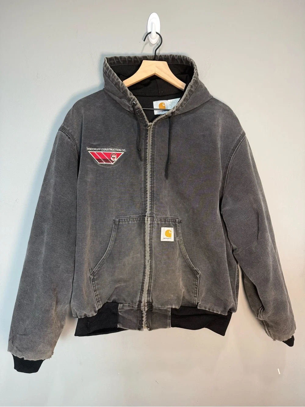 Carhartt Thermal Lined Zip Hoodie Distressed Faded Black Work Jacket 2XL Best